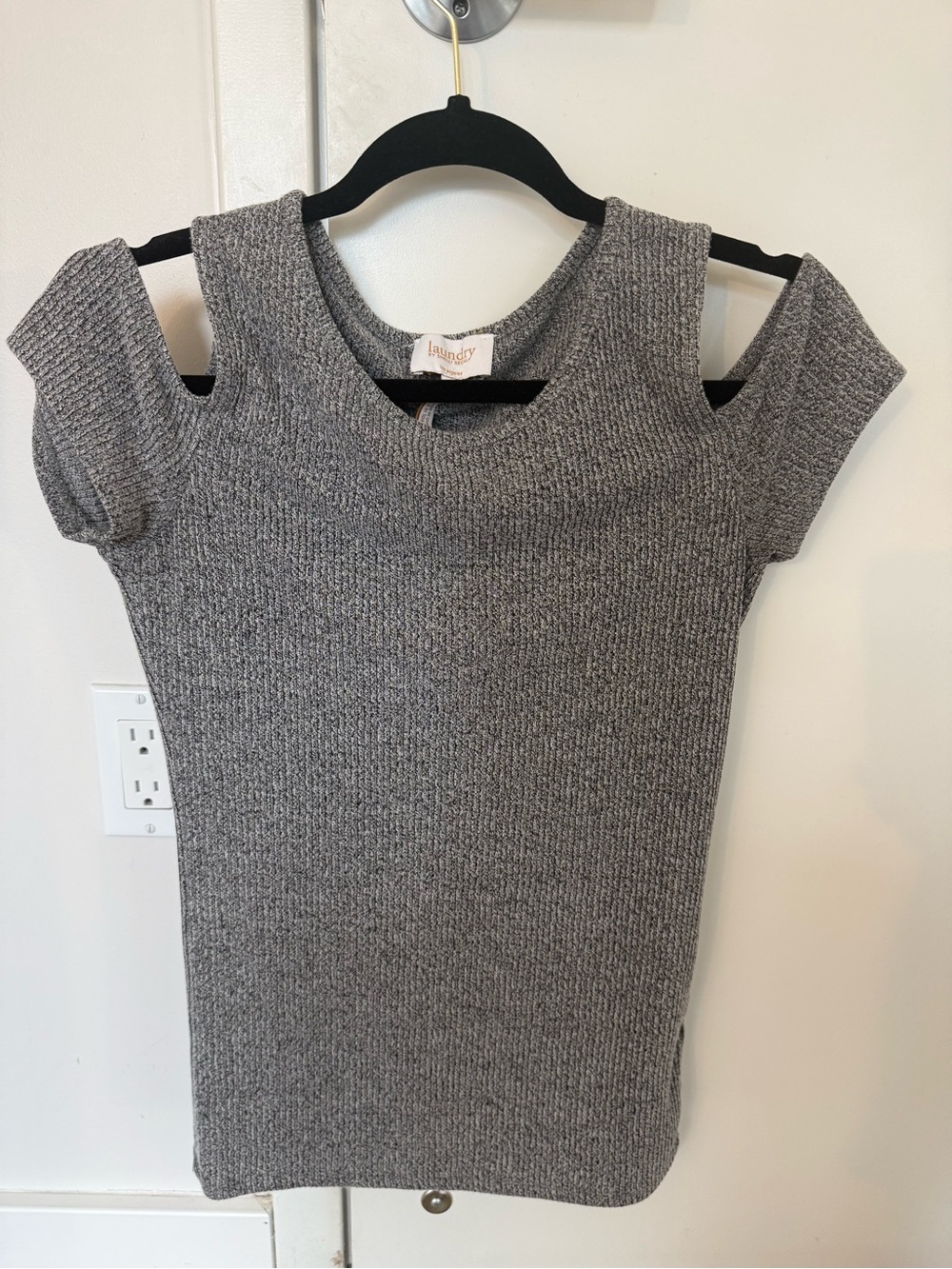 Laundry Gray Ribbed Cold-Shoulder Sweater Top